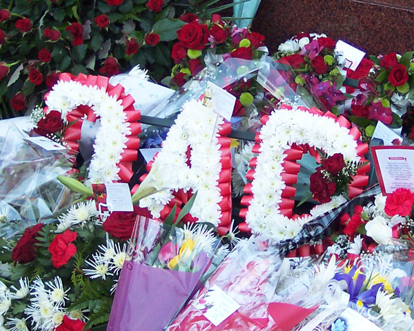 Flowers at the Hillsborough memorial
