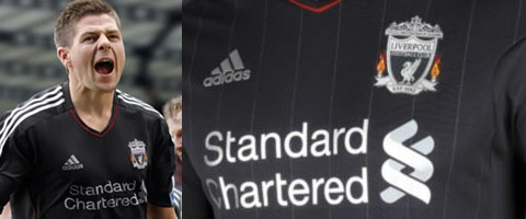 Steven Gerrard and the new LFC away kit for 2011-12