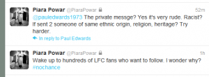 @PiaraPowar says "no chance" he'll let LFC fans follow his tweets