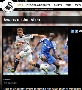 Joe Allen statement on Swansea website